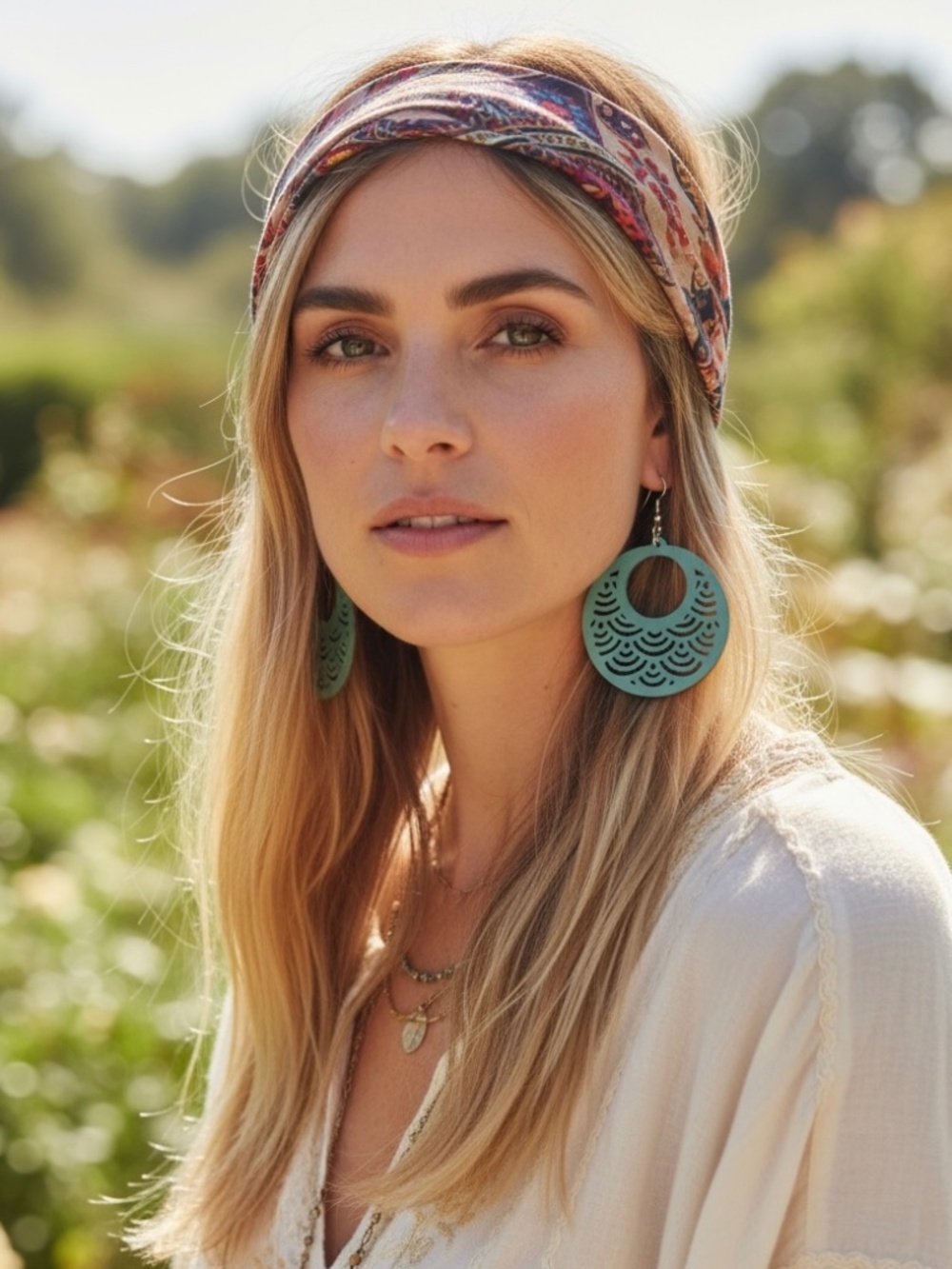 Plunder Boho Green Wooden Hoop Earrings